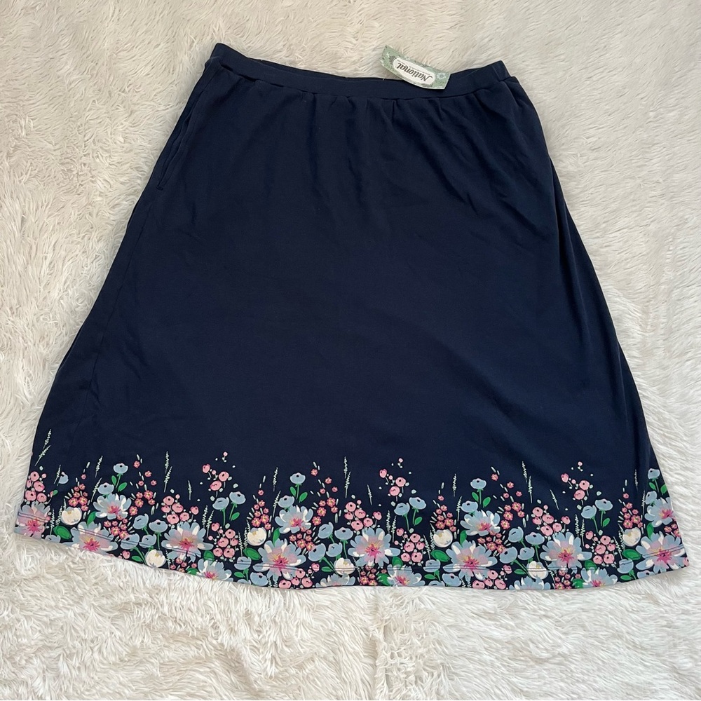 National UltraSofts blue floral pull on skirt with pockets NWT
